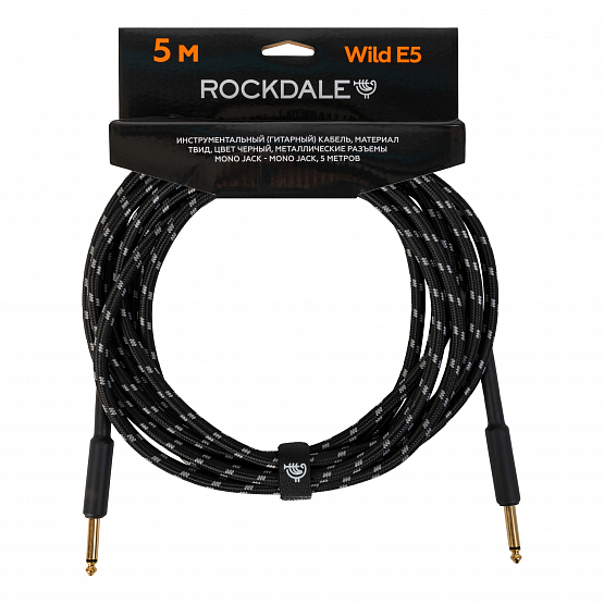 Инструментальный (гитарный) кабель ROCKDALE Wild E5, твид, 6,3 мм Mono Jack(папа) x 2, 5 м, черный | Музыкальные инструменты ROCKDALE