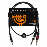 Компонентный кабель ROCKDALE XC-002-1M, 3,5 мм Mini Jack (папа) - 2 х 6,3 мм Mono Jack (папа), 1 м, черный – фото 1