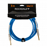 Инструментальный (гитарный) кабель ROCKDALE Wild C3, 6,3 мм Mono Jack (папа) x 2, 3 м, голубой – фото 1