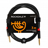 Инструментальный кабель ROCKDALE IC070-3M, 6,3 мм Mono Jack(папа) х 2, 3 м, черный – фото 1
