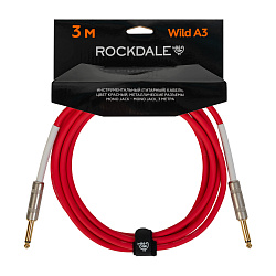 Инструментальный (гитарный) кабель ROCKDALE Wild A3, 6,3 мм Mono Jack (папа) x 2, 3 м, красный