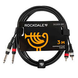 Компонентный кабель ROCKDALE DC005-3M, 2 x 6,3 мм Mono Jack (папа) - 2 x RCA (папа), 3 м, черный