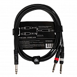 Компонентный кабель ROCKDALE XC-14S-3M,  2 х 6,3 мм Mono Jack (папа) - 6,3 мм Stereo Jack (папа), 3 м, черный – фото 2