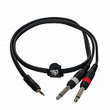 Компонентный кабель ROCKDALE XC-002-1M, 3,5 мм Mini Jack (папа) - 2 х 6,3 мм Mono Jack (папа), 1 м, черный – фото 4
