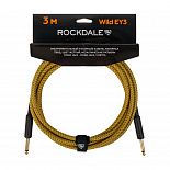 Инструментальный (гитарный) кабель ROCKDALE Wild EY3, 6,3 мм Mono Jack (папа) x 2, 3 м, желтый – фото 1