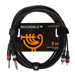 Компонентный кабельROCKDALE DC005-5M, 2 x 6,3 мм Mono Jack (папа) - 2 x RCA (папа), 5 м, черный