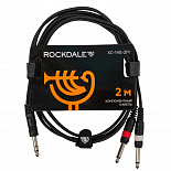 Компонентный кабель ROCKDALE XC-14S-2M, 2 x 6,3 мм Mono Jack (папа) - 3,5 мм Stereo Mini Jack(папа), 2 м, черный – фото 1