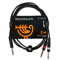 Компонентный кабель ROCKDALE XC-14S-2M, 2 x 6,3 мм Mono Jack (папа) - 3,5 мм Stereo Mini Jack(папа), 2 м, черный
