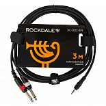 Компонентный кабель КАБЕЛЬ ROCKDALE XC-001-3M, 3,5 мм stereo Mini Jack(папа) - 2 х RCA(папа), 3 м, черный – фото 1