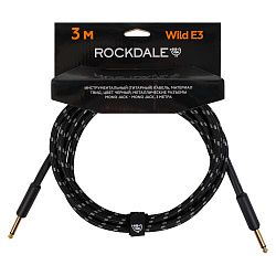 Инструментальный (гитарный) кабель ROCKDALE Wild E3, твид, 6,3 мм Mono Jack (папа) x 2, 3 м, черный