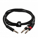 Компонентный кабель ROCKDALE XC-14S-2M, 2 x 6,3 мм Mono Jack (папа) - 3,5 мм Stereo Mini Jack(папа), 2 м, черный – фото 3