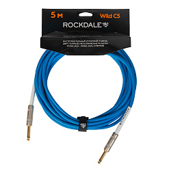 Инструментальный (гитарный) кабель ROCKDALE Wild C5, 6,3 мм Mono Jack (папа) x 2, 5 м, голубой